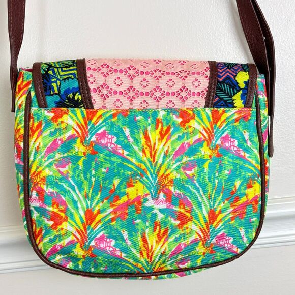 Taravana Crossbody Messenger Bag Tropical Multicolor Patterns Interior Pocket - Picture 2 of 4
